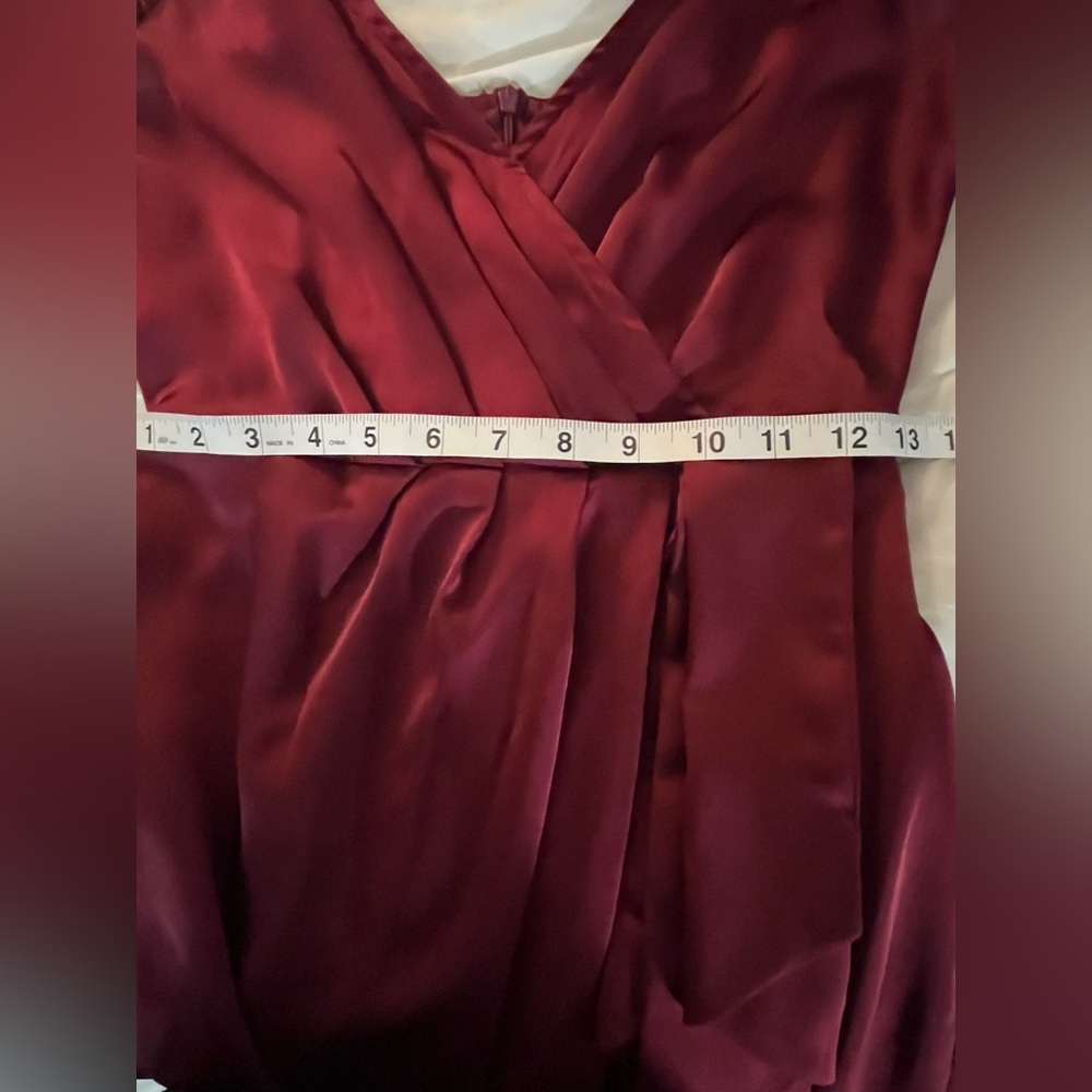 Nasty Gal Burgundy Satin Spaghetti Adjustable Strap Midi Wrap Dress Sz 2 - Picture 3 of 13